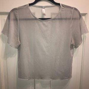 Blue Blush white see through short sleeve shirt